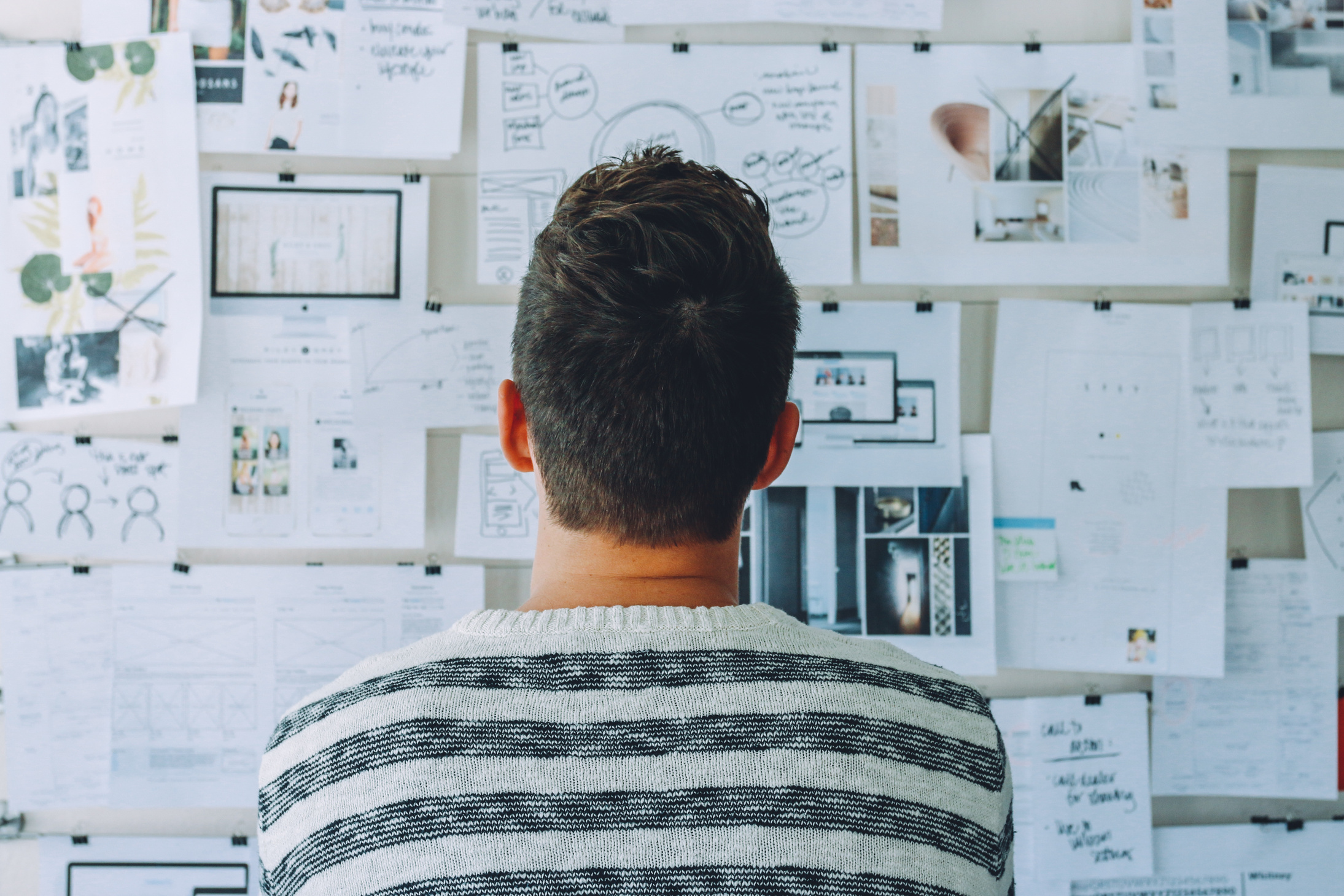 Back View of a Man Watching Papers